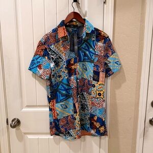 ROMWE Men's Colorful Patchwork Button Down Shirt
